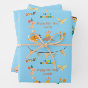 Dinosaur Birthday Theme – Custom Name & Photo Wrapping Paper Sheets