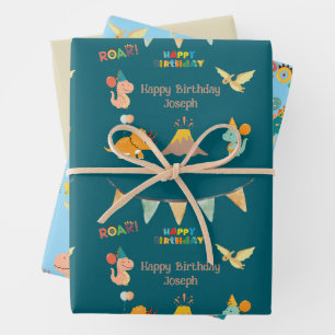 Dinosaur Birthday Theme – Custom Name & Photo Wrapping Paper Sheets