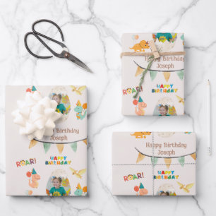 Dinosaur Birthday Theme– Custom Name & Photo  Wrapping Paper Sheets