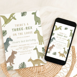 Dinosaur Birthday Three Rex Boy Invitation