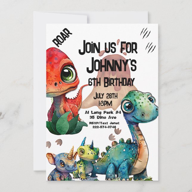 Dinosaur Birthday, Volcano Invitation (Front)