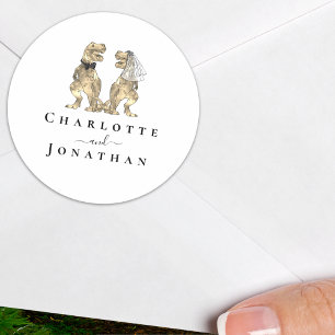 Dinosaur Black and White Wedding Personalized Classic Round Sticker