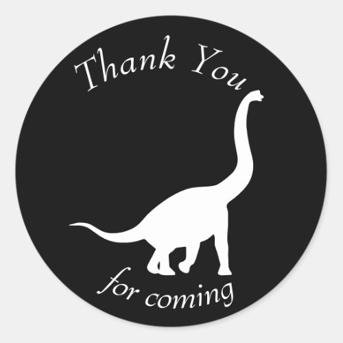 Dinosaur Black  White Brachiosaurus Thank You Classic Round Sticker
