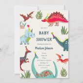 Dinosaur blue baby boy shower party invitation (Front)