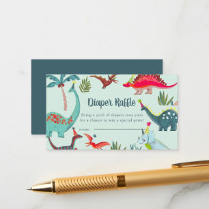 Dinosaur Blue Baby Shower Diaper Raffle Enclosure  Card