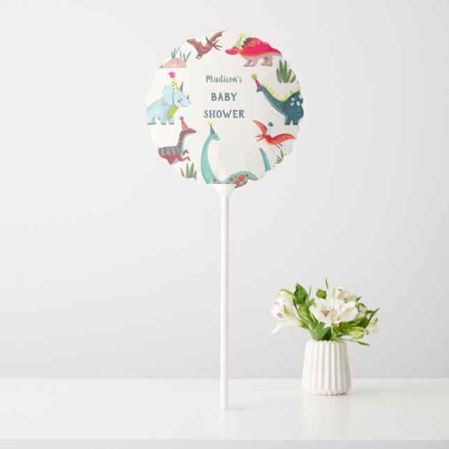 Dinosaur blue baby shower party balloon (In SItu)