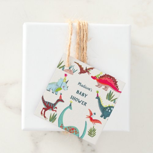 Dinosaur blue baby shower party favor tags