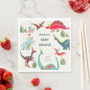 Dinosaur blue baby shower party napkins