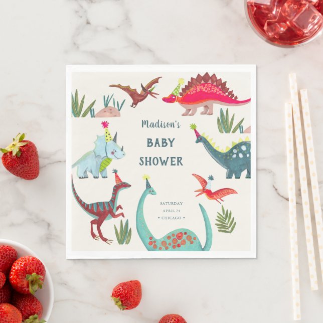 Dinosaur blue baby shower party napkins (Insitu)