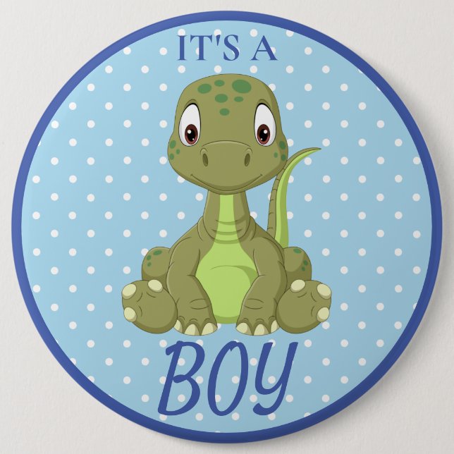 Dinosaur Blue Baby Shower T Rex Button (Front)