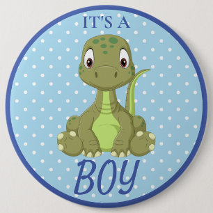 Dinosaur Blue Baby Shower T Rex Button
