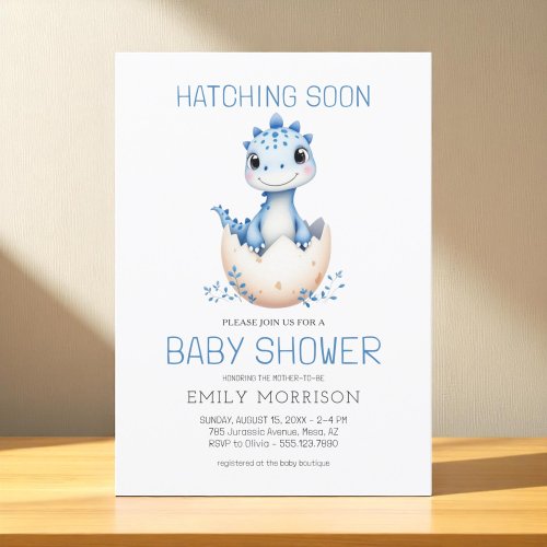 Dinosaur Blue Cute baby shower invitation