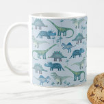 Dinosaur Blue Coffee Mug<br><div class="desc">Lots of blue dinosaurs,  Tyrannosaurus rex,  Spinosaurus,  Stegosaurus,  Diplodocus and Triceratops,  on a mid blue background.  Perfect for your favorite paleontologist.  Original art by Nic Squirrell.</div>