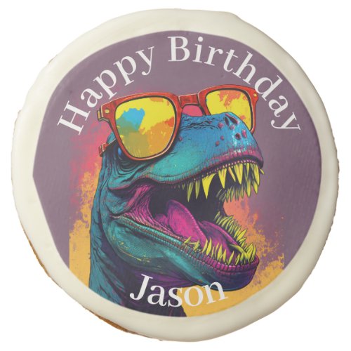 Dinosaur Blue Cool happy Birthday Kids Sugar Cookie