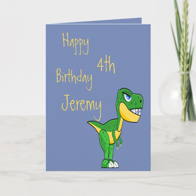 Dinosaur Blue Cute Boys Age Birthday Card (Front)
