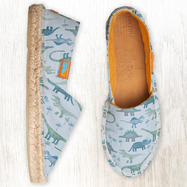 Dinosaur Blue Espadrilles (Fun blue dinosaur pattern espadrille shoes)