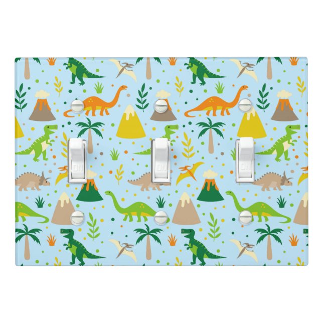 Dinosaur Blue Green Orange Light Switch Cover (In Situ)