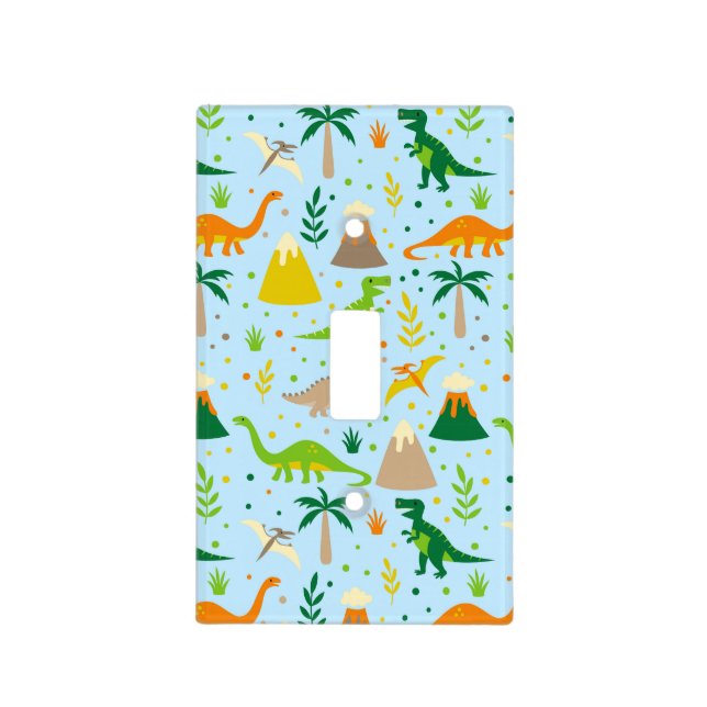 Dinosaur Blue Green Orange Light Switch Cover (Front)