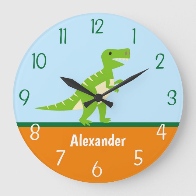 Dinosaur Blue Green Orange Wall Clock (Front)