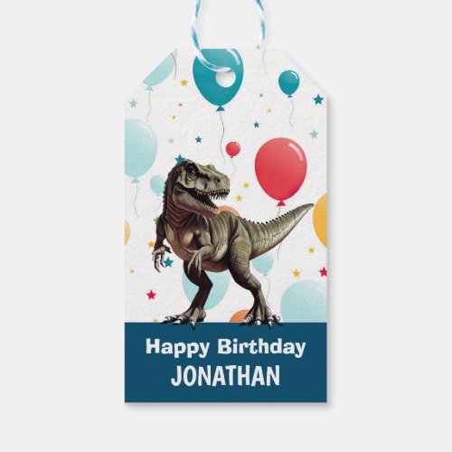 Dinosaur Blue Party Balloons Gift Tags