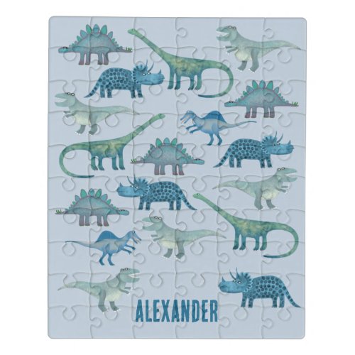 Dinosaur Blue Personalized Jigsaw Puzzle