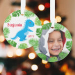 Dinosaur Blue T-Rex Photo Keepsake Christmas Ornament<br><div class="desc">Dinosaur Blue T-Rex Tropical Photo Keepsake Christmas Ornament * Coordinating products will be available in our shop. Contact us if you need this design applied to a specific product to create your own unique matching item! Thank you so much for viewing a DoodleLulu by 2 June bugs design!</div>