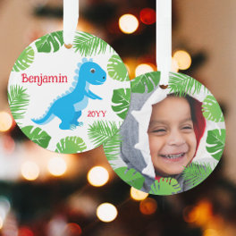 Dinosaur Blue T-Rex Photo Keepsake Christmas Ornament