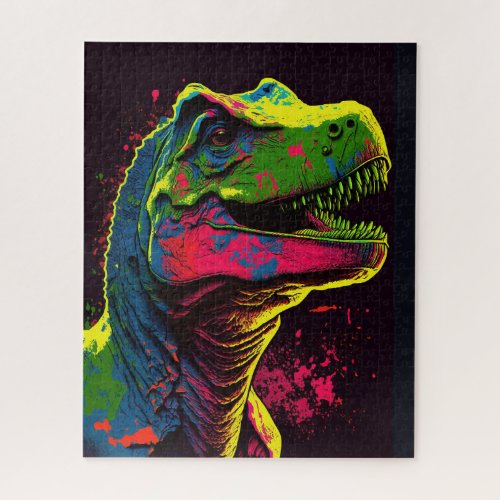 Dinosaur Blue T Rex Pink and Green Kids Poster Jigsaw Puzzle