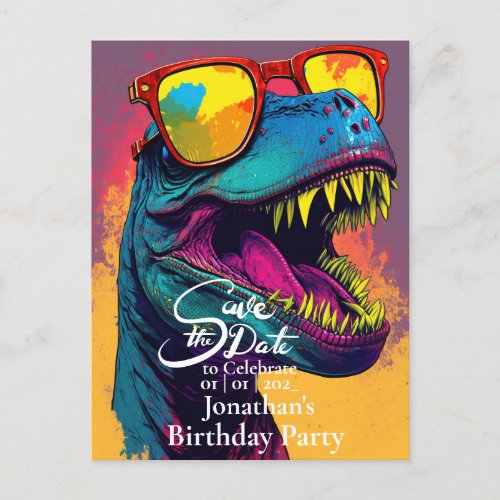 Dinosaur Blue T_Rex Save the date  Postcard