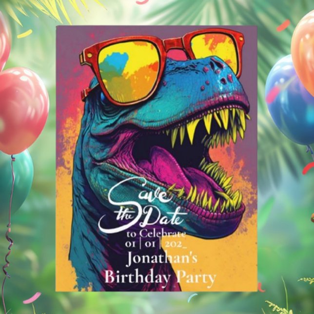 Dinosaur Blue T-Rex Save the date  Postcard (Make your special day unforgettable with our Dinosaur Blue T-Rex Save the Date postcard!)
