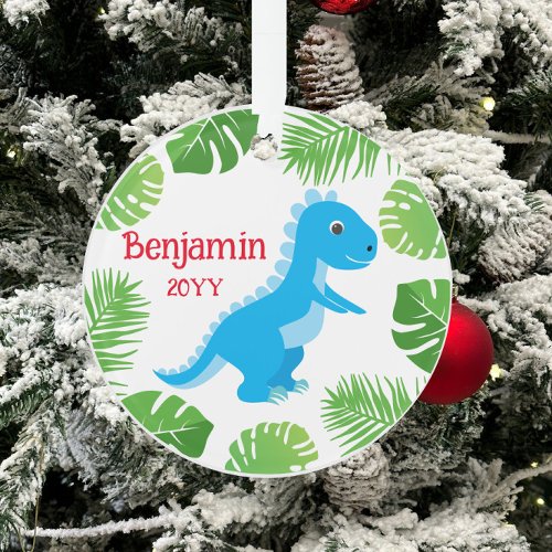 Dinosaur Blue T_Rex Tropical Keepsake Christmas Ornament