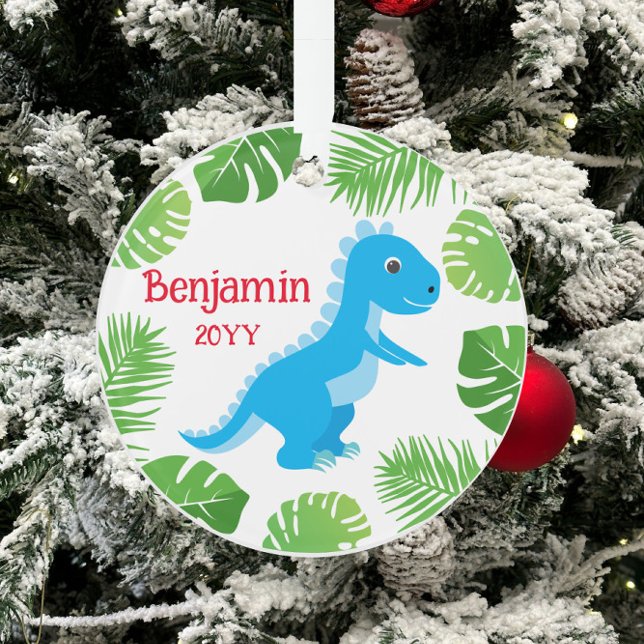 Dinosaur Blue T-Rex Tropical Keepsake Christmas Ornament (Creator Uploaded)