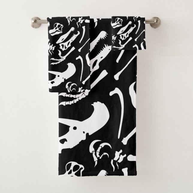 Dinosaur Bones (Black and White) Bath Towel Set (Insitu)