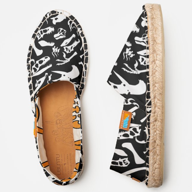 Dinosaur Bones (Black and White) Espadrilles (Side)