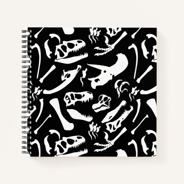 Dinosaur Bones (Black and White) Notebook (Front)