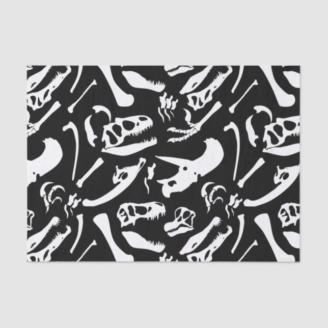 Dinosaur Bones (Black and White)  Tissue Paper (Front)