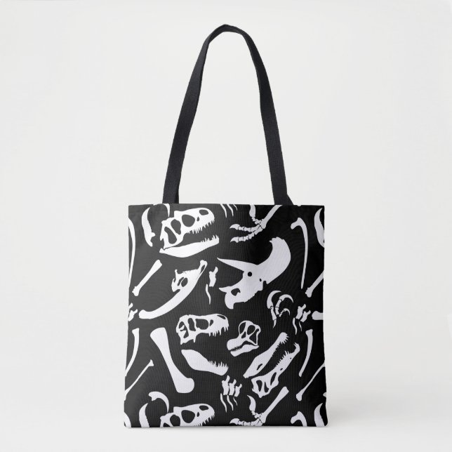 Dinosaur Bones (Black and White) Tote Bag (Front)