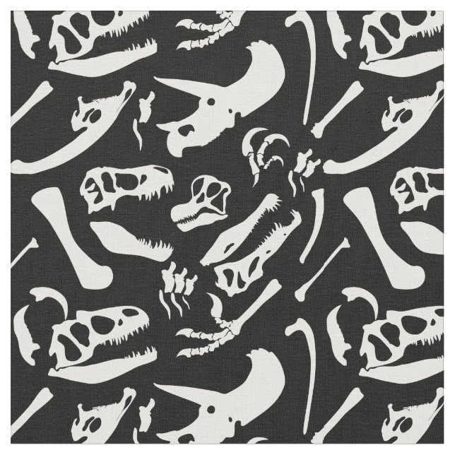 Dinosaur Bones (Black) Fabric (Close Up)