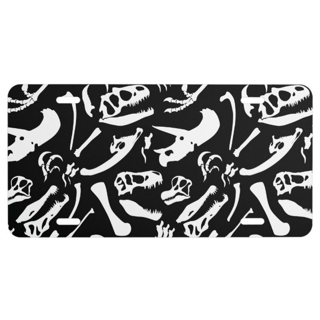Dinosaur Bones (Black) License Plate (Front)