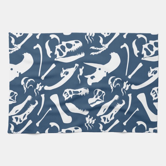 Dinosaur Bones (Blue) Kitchen Towel (Horizontal)