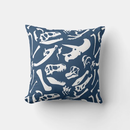 Dinosaur Bones Blue Throw Pillow