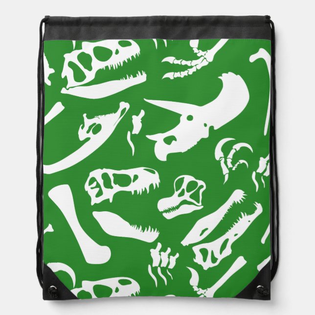 Dinosaur Bones (Green) Drawstring Bag (Front)