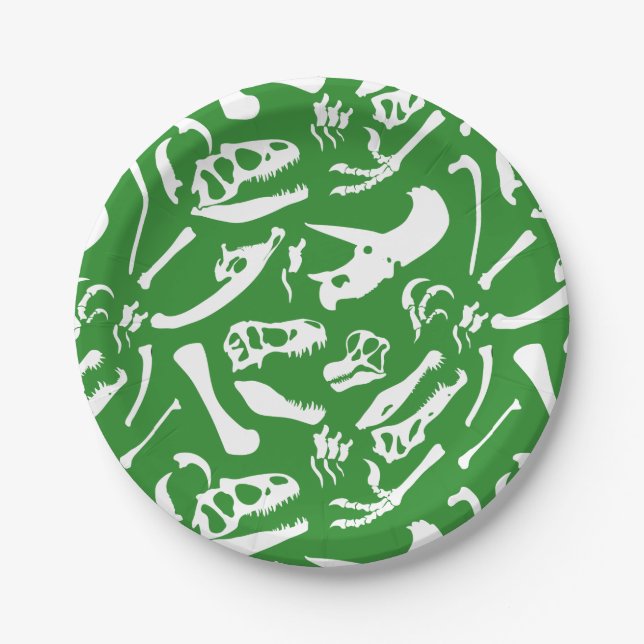 Dinosaur Bones (Green) Paper Plates (Front)