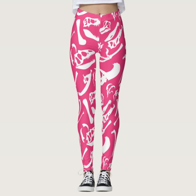 Dinosaur Bones (Pink) Leggings (Front)