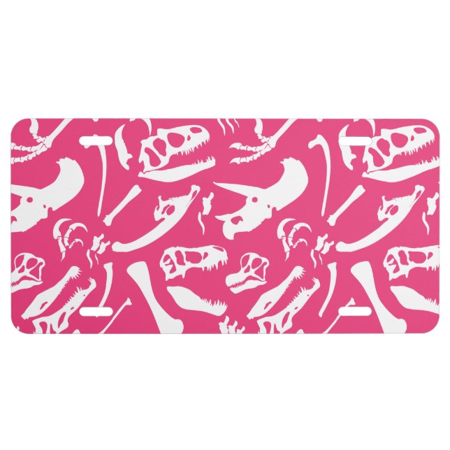 Dinosaur Bones (Pink) License Plate (Front)