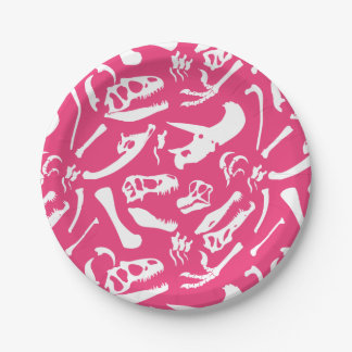 Dinosaur Bones (Pink) Paper Plates