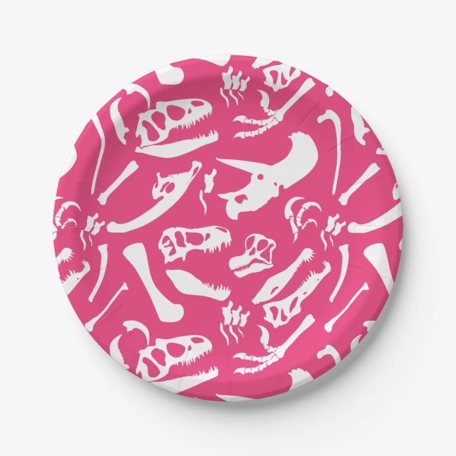 Dinosaur Bones (Pink) Paper Plates (Front)