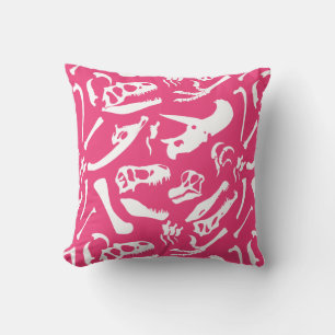 Dinosaur Bones (Pink) Throw Pillow