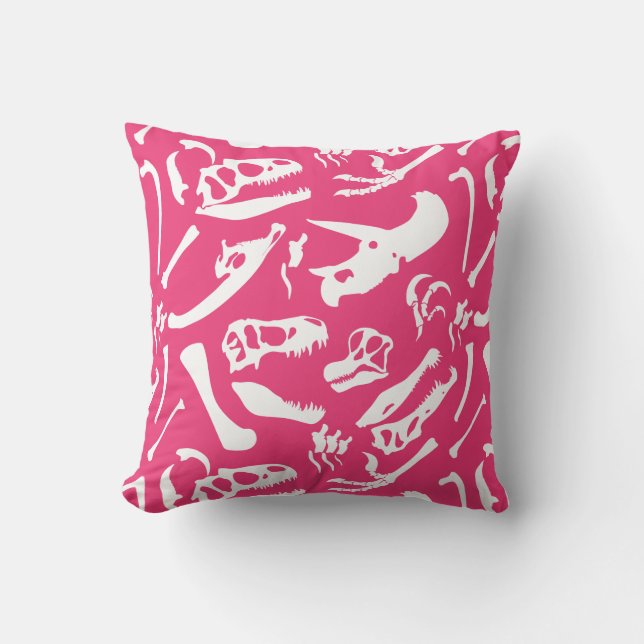Dinosaur Bones (Pink) Throw Pillow (Front)