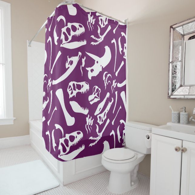 Dinosaur Bones (Purple) Shower Curtain (In Situ)